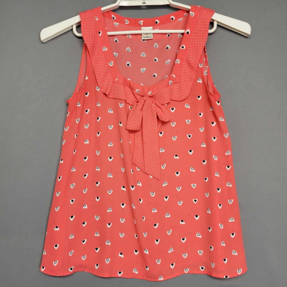 Disney Lauren Conrad Tank Top Womens Small Heart Print Bow Collar Blouse‎ Cute